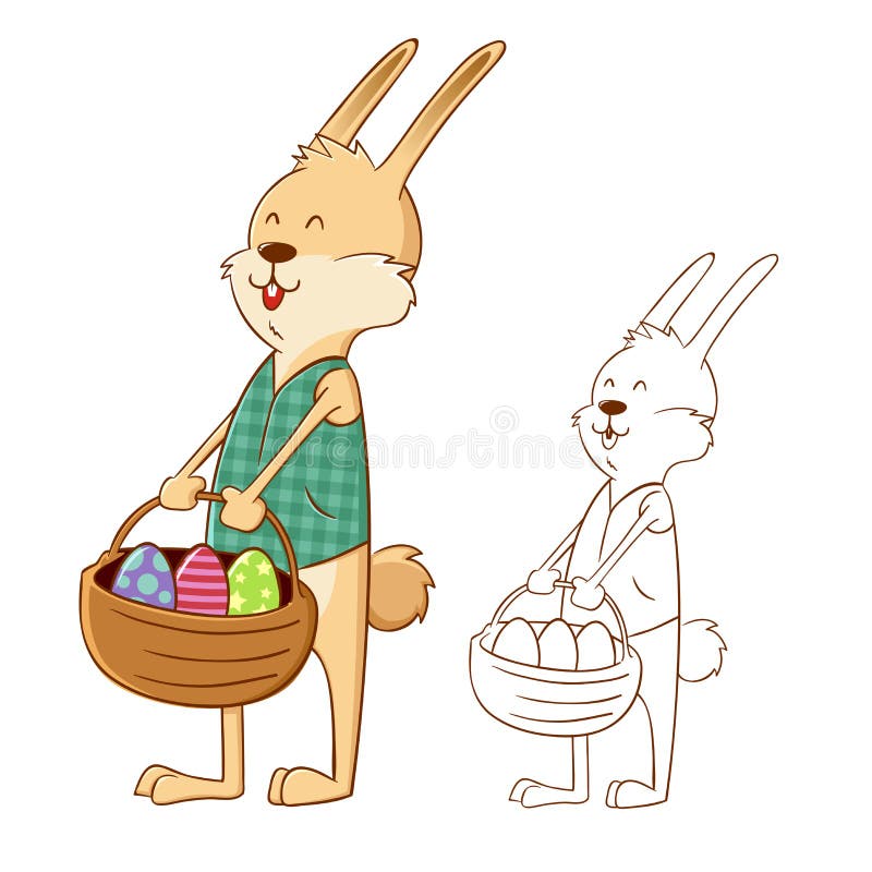 Easter Bunny Rabbit Holding a Basket Full of Egg Stock Vector