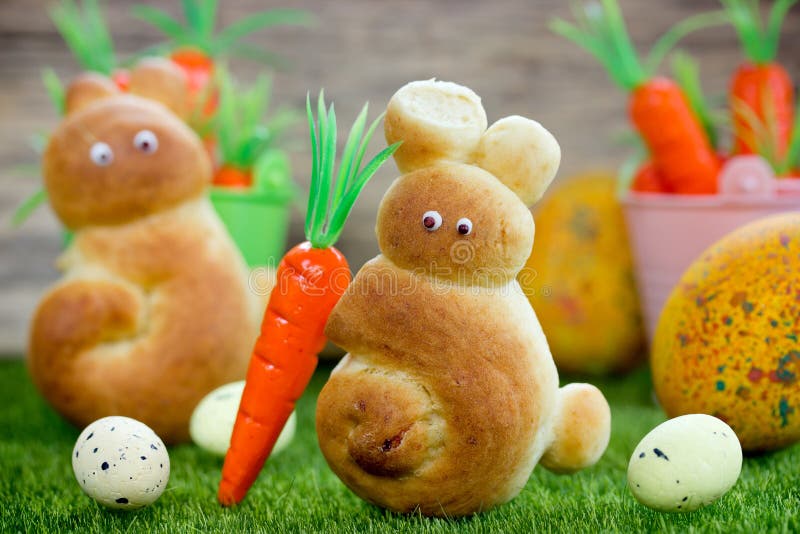 Easter Bunny Rolls, Fun Idea with Yeast Dough for Easter Stock Photo