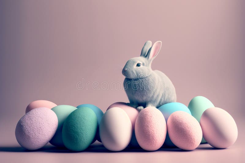 The Easter Bunny Sits Next To the Easter Eggs AI Generation Stock