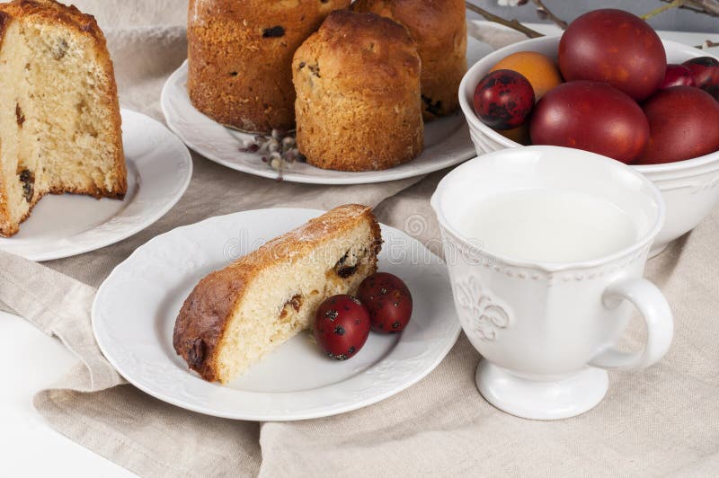 Traditional Orthodox Christian Easter Food Kulich with Raisins Stock