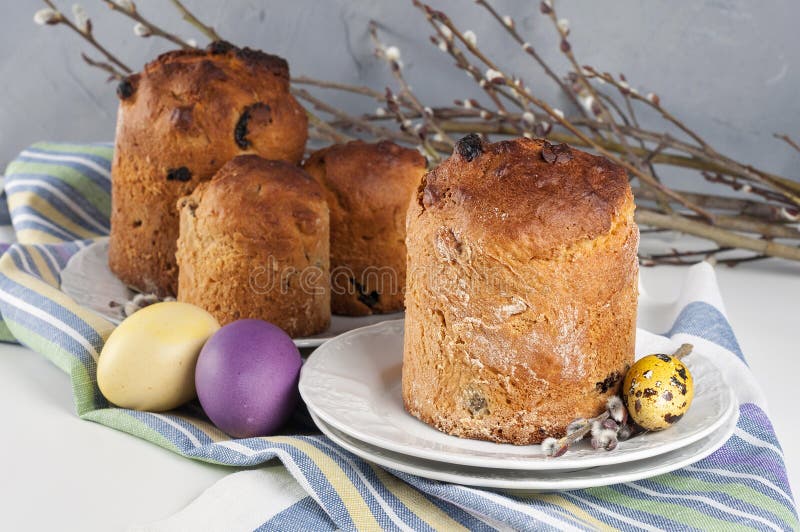 Traditional Orthodox Christian Easter Food Kulich with Raisins Stock
