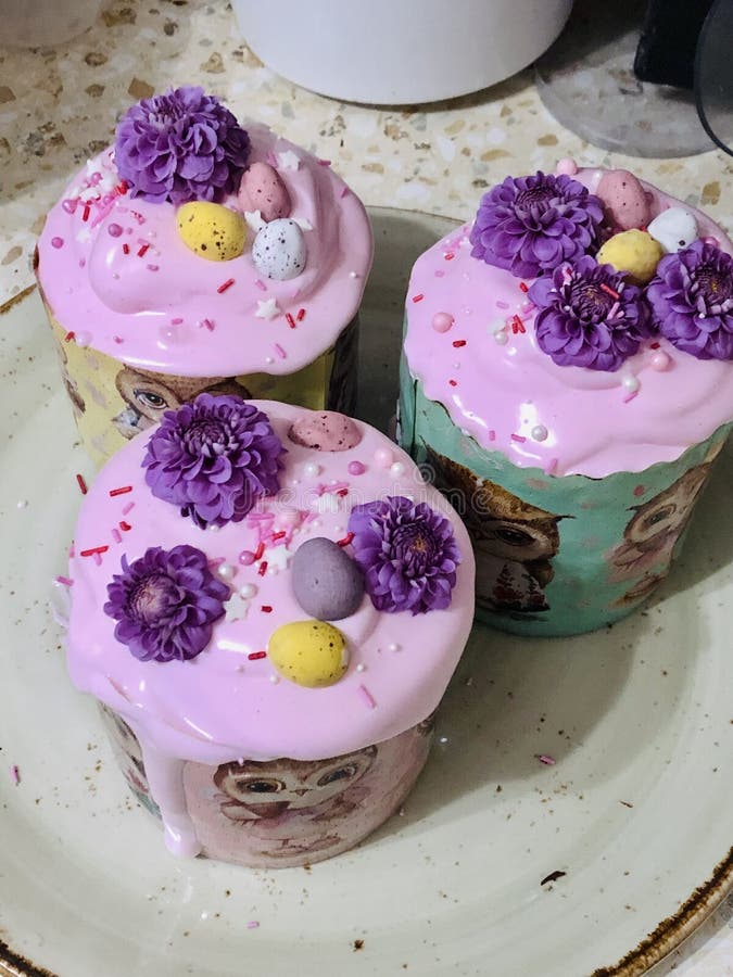 Easter Cakes with Berry Cream and Flowers Stock Image Image of gift