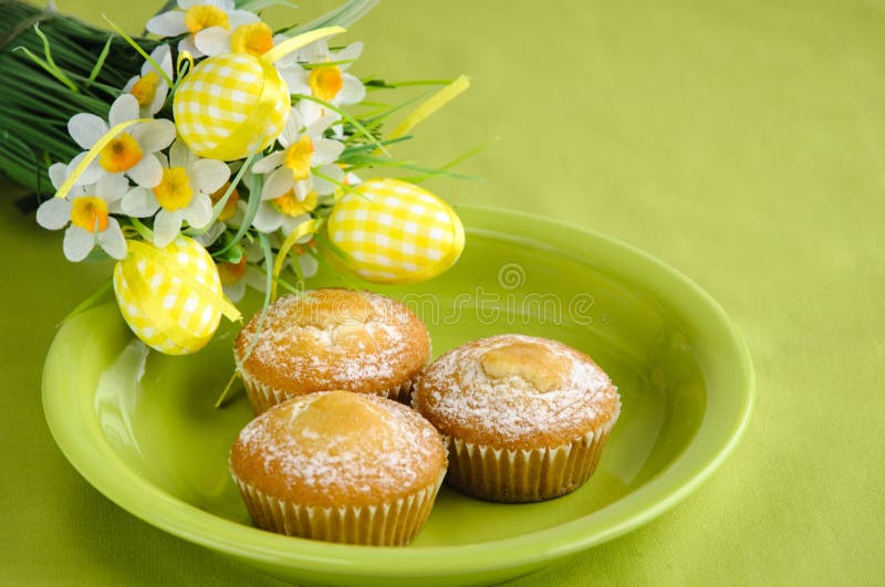 Easter Cakes Covered with Icing Decorated with Spring and Edible