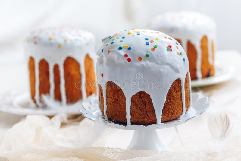 Easter cakes in white glaze. stock photo Easter cakes in white glaze. stock photo