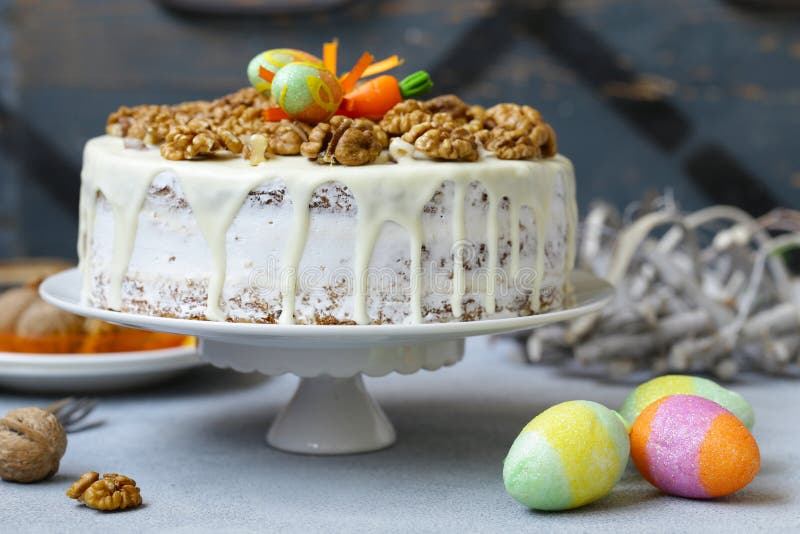 Easter Carrot Cake Decorated with Chocolate and Carrots of Marzipan ...