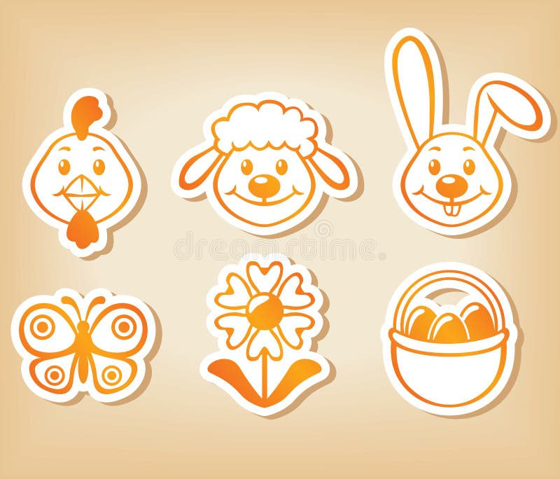 Easter cartoon funny set with bunny, chicken, lamb and flower. Sweet lamb cartoon vectors