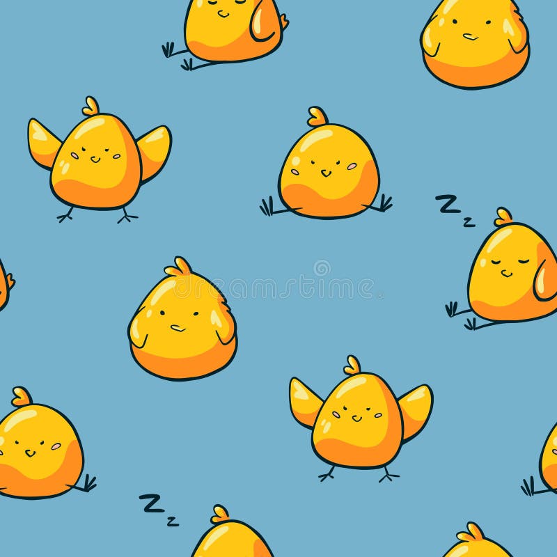 Easter chicken seamless pattern on blue background. Cute doodle chicken characters. Backdrop for wrapping paper, kid`s stock illustration Easter chicken seamless pattern on blue background. Cute doodle chicken characters. Backdrop for wrapping paper, kid`s stock illustration