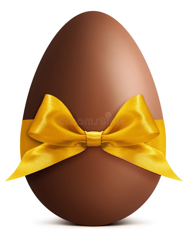 Easter chocolate egg with golden ribbon bow isolated on white background