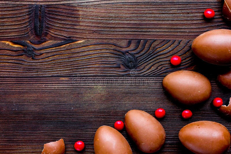 Download Easter Chocolate Eggs Top View On Wooden Background Mock Up Stock Image - Image of object ...