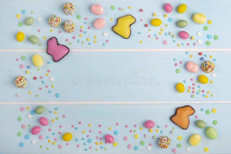 Easter colorful chocolate bunnies, sweets and bright sprinkles royalty free stock photos Easter colorful chocolate bunnies, sweets and bright sprinkles royalty free stock photos