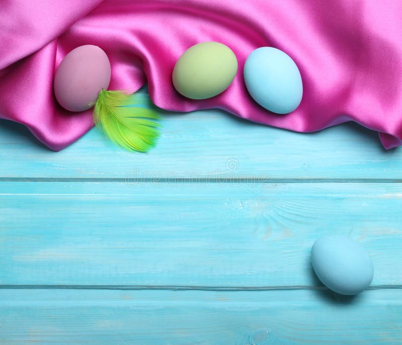 Easter colorful eggs on blue background