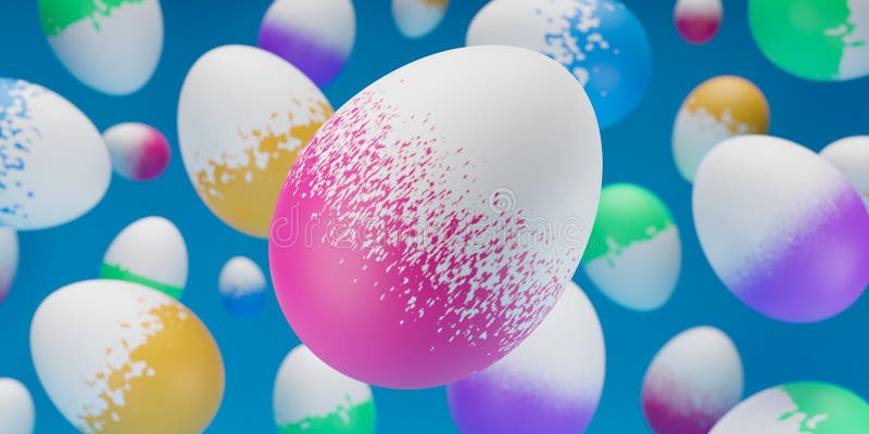 Easter Composition with Levitation 3d Rendering Painted Egg. Happy Easter  Creative Banner with Falling Eggs on Blue Background Stock Illustration -  Illustration of concept, creative: 241583556