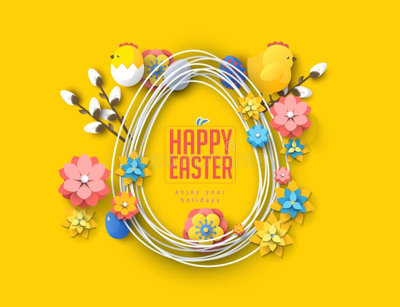 Easter concept banner flyer colorful eggs rabbit abstract background texture vector illustration.