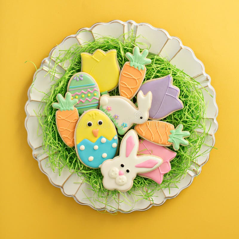Easter Cookies on a Big Plate Stock Photo Image of rabbit, decorated