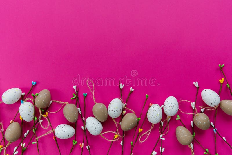 Easter Decor. the Branches of Willow and Decorative Eggs are Laid Out