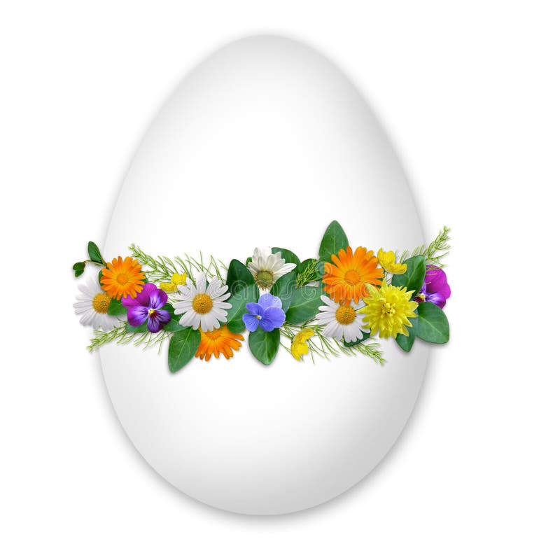 Easter decorated egg with flowers and plants