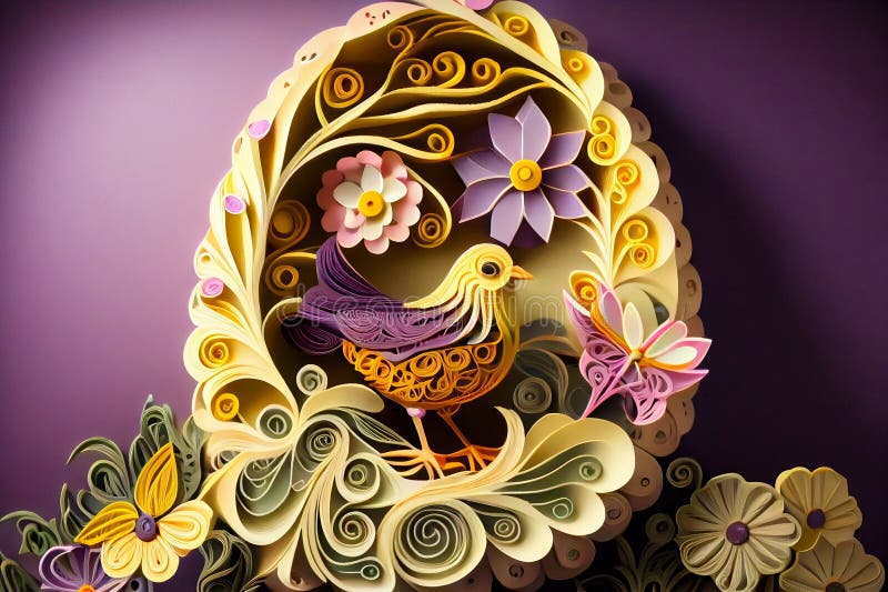 Easter Egg with Bird Paper Quilling Filigree Design. Ai Generative