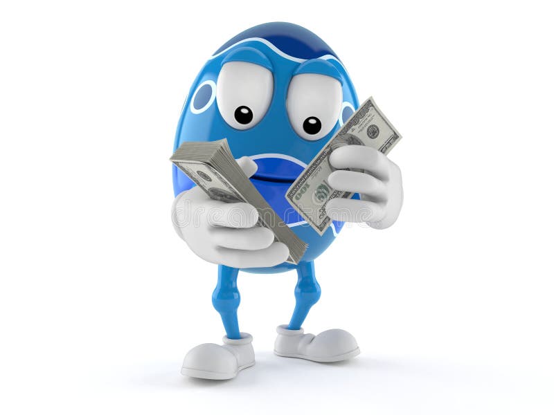 Easter egg character counting money stock illustration Easter egg character counting money stock illustration