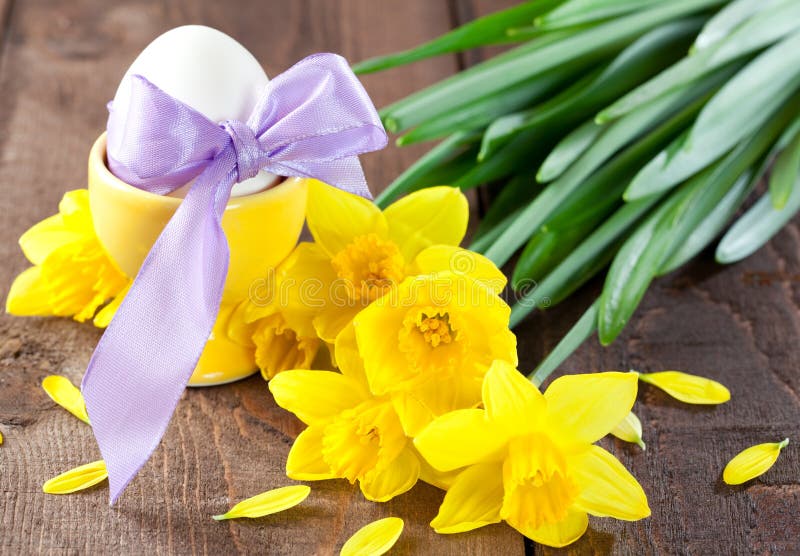 Easter egg and daffodils