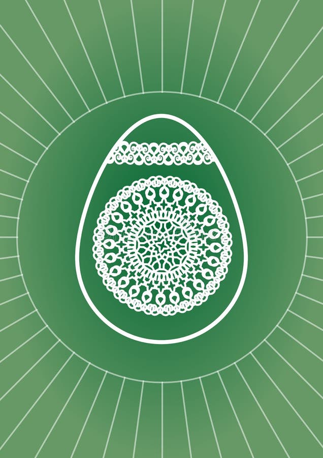 Easter Egg Decoration with White Line Drawing on Green Background Stock