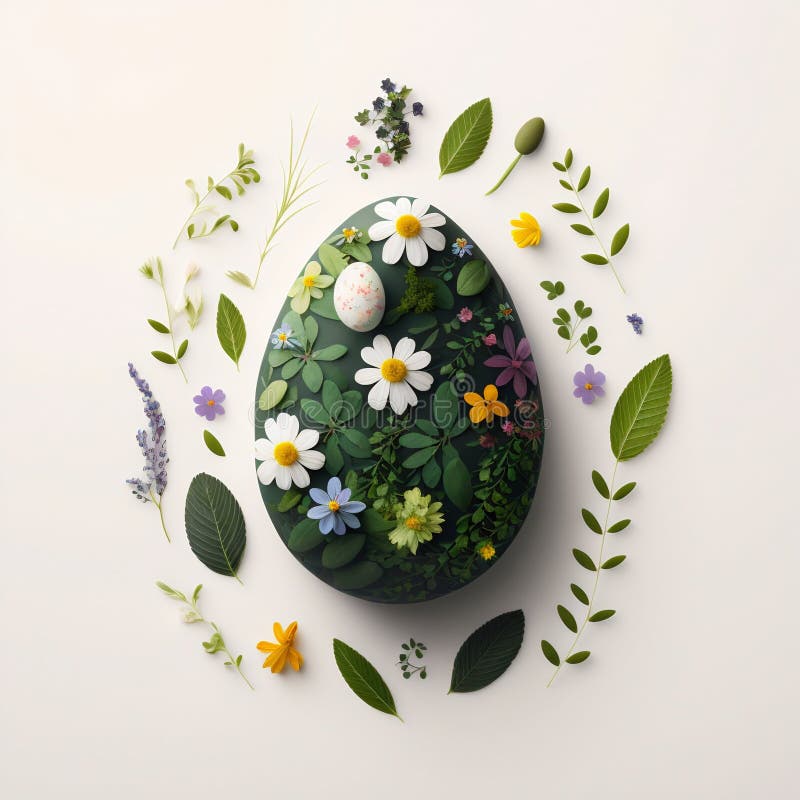 Easter egg with flowers. Generative AI vector illustration