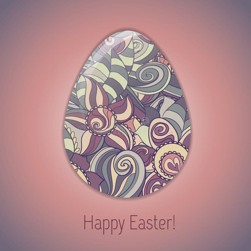 Easter Egg Greeting Card with Abstract Hand Drawn Ornament. Stock