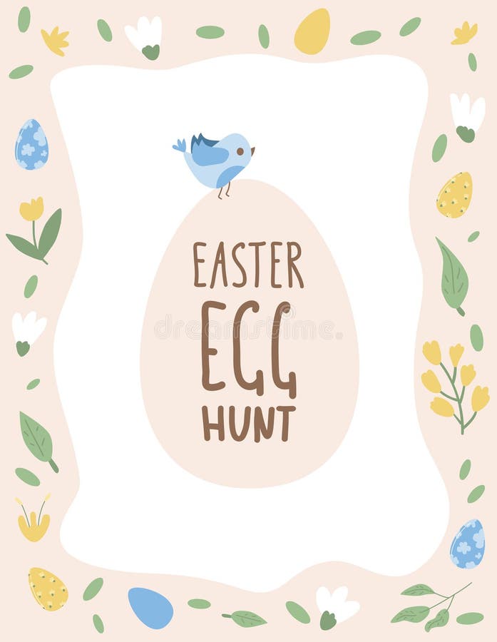 Easter egg hunt poster template. Egg silhouette with frame beige vertical banners. Spring holiday greeting card. Vector flat vector illustration