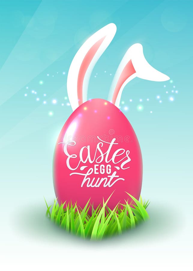 Easter Egg Hunt Quote Poster with Big Ping Egg, Easter Bunny Ears