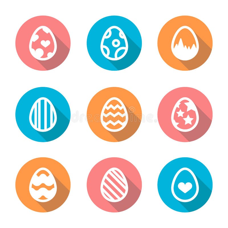 Easter egg icon set in a flat design with long shadow
