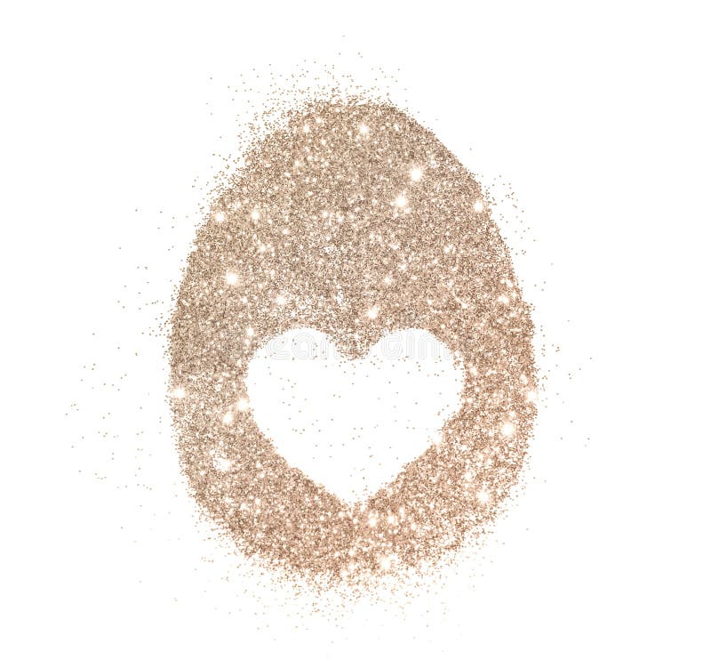 Easter egg made with rose gold glitter with heart on white background, holiday decoration. For your design stock photo Easter egg made with rose gold glitter with heart on white background, holiday decoration. For your design stock photo
