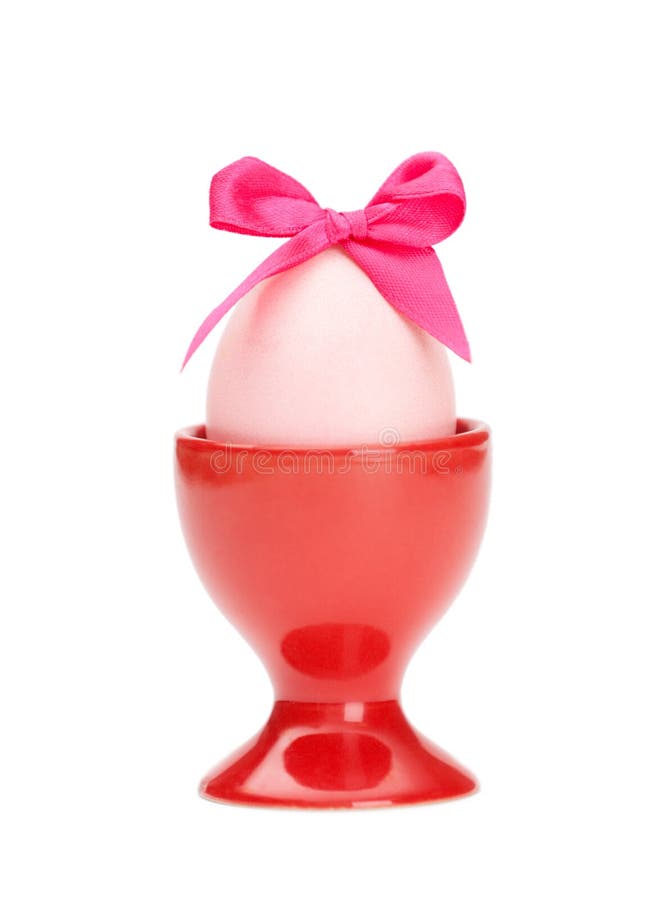 Colored Easter Egg with Pink Ribbon in Egg Cup Stock Photo Image of