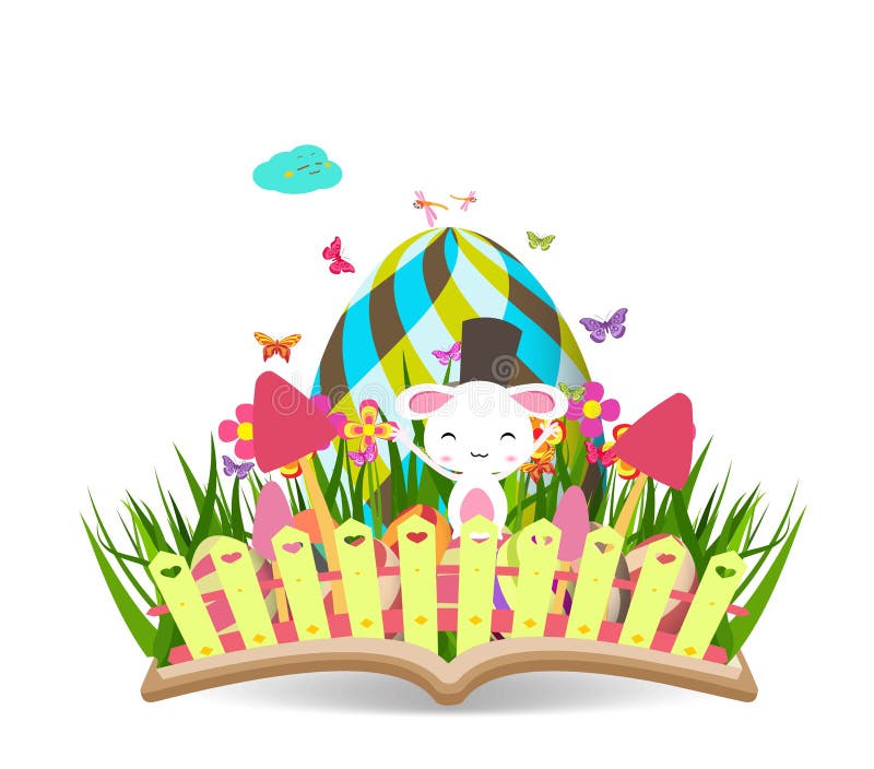 Easter egg spring with grass and flowering in the book
