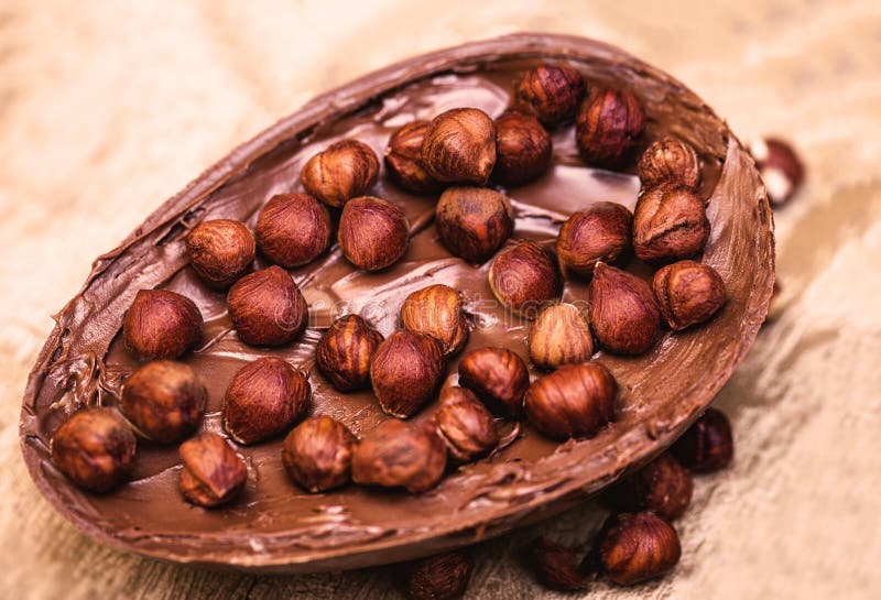 Easter Egg Stuffed with Chocolate and Almonds, Brazilian Easter Stock