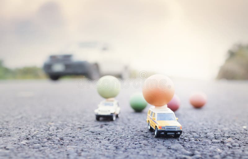 Easter egg on toy car. stock image. Image of adventure 177660717