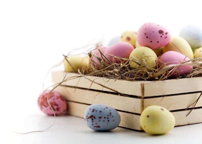 Chocolate easter eggs in little wooden box