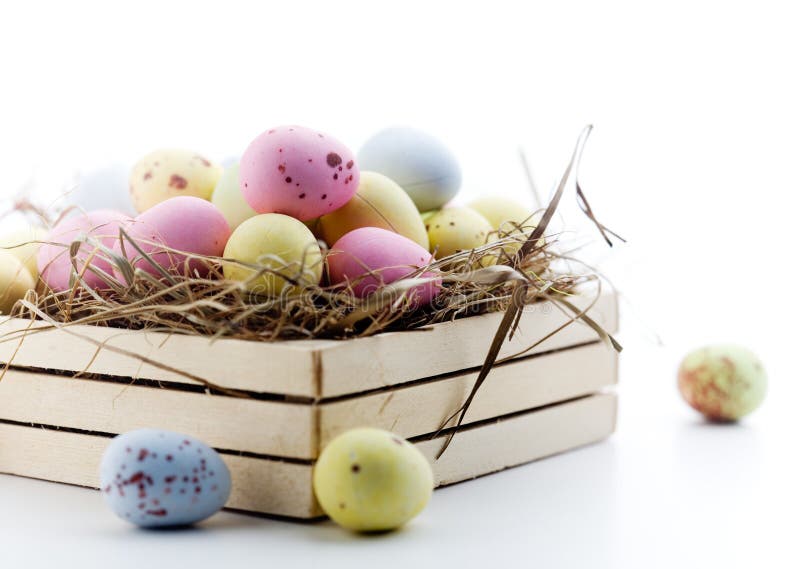 Chocolate easter eggs in little wooden box