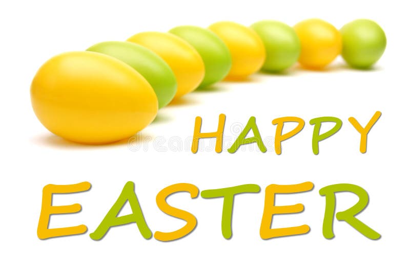 Easter card with yellow and green eggs, isolated on white background. Easter card with yellow and green eggs, isolated on white background.