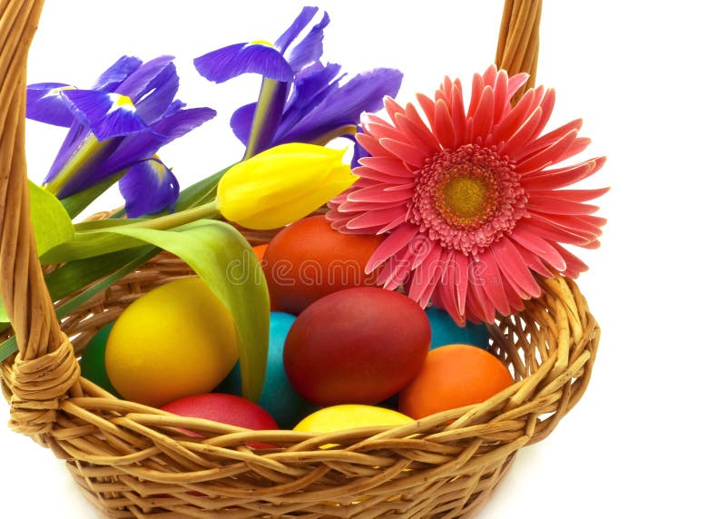 Easter eggs in basket stock photo. Image of basket, happy 24068752