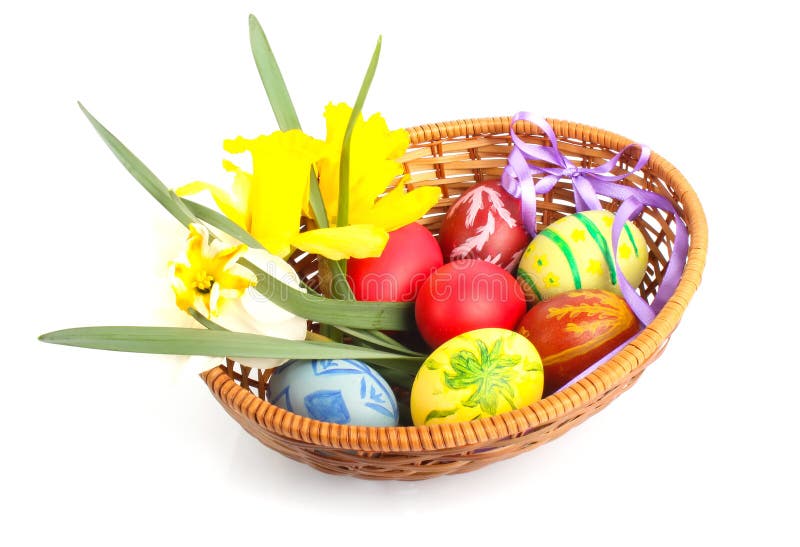 Easter eggs in basket stock photo. Image of wooden, shell 29045290