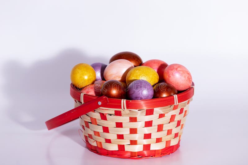 Easter Eggs in Basket Isolated on White Stock Image Image of