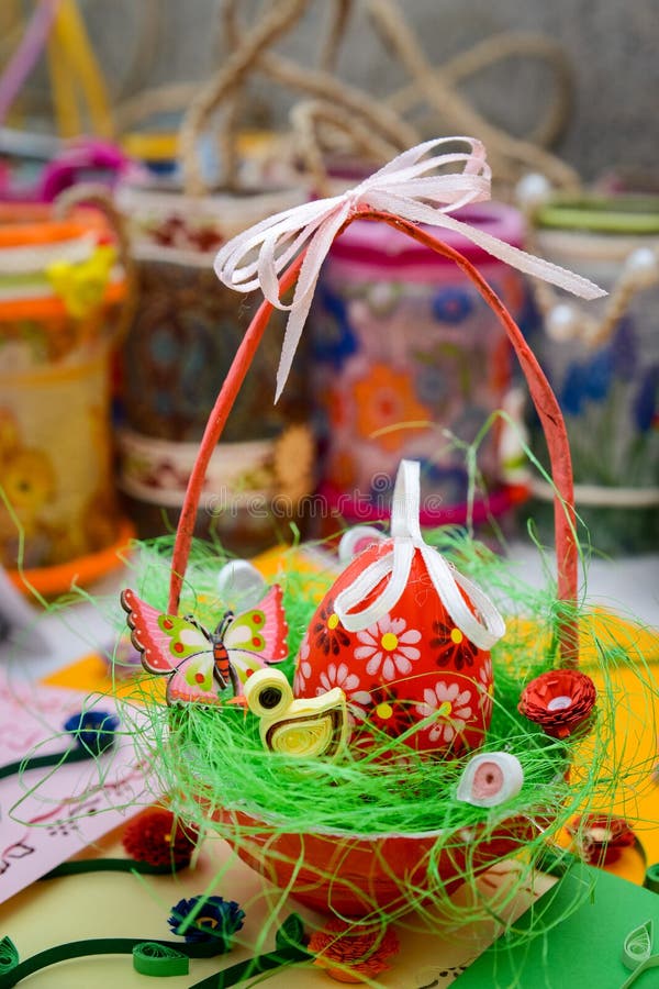 Easter eggs basket stock image. Image of butterfly, easter 52247765
