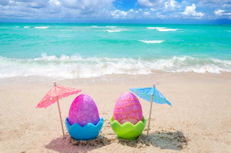 Easter eggs on the beach stock image. Image of green 90451743