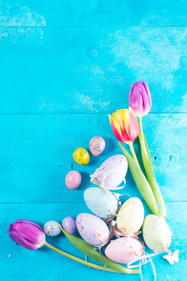 Easter Eggs on Bright Blue Background Stock Photo - Image of season ...