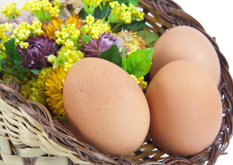 Easter eggs in brown basket