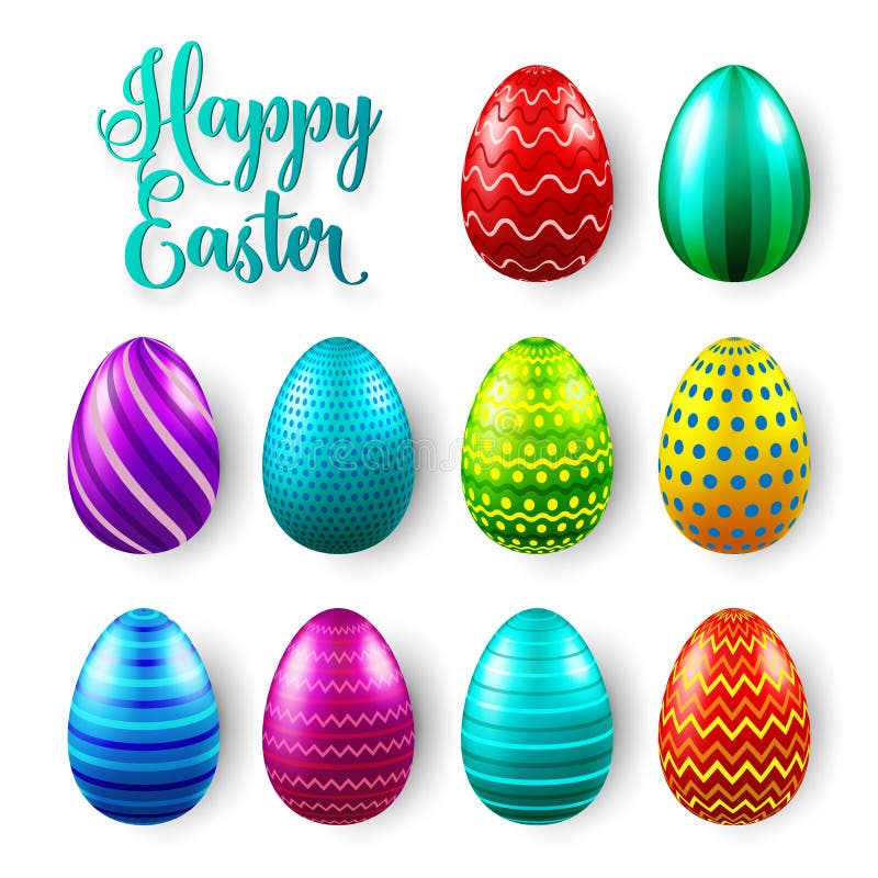 Easter eggs colored set. Spring holidays in April. Gift. Seasonal celebration. Egg hunt Sunday. royalty free illustration