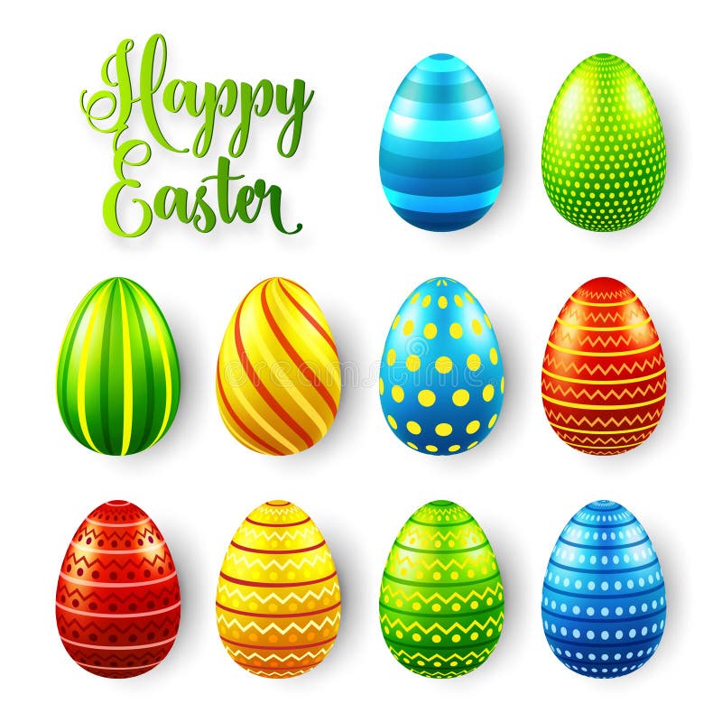 Easter eggs colored set. Spring holidays in April. Gift. Seasonal celebration. Egg hunt Sunday. vector illustration