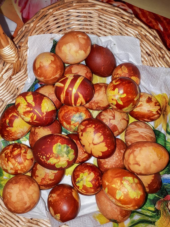 Easter Eggs Colored by Using Different Leaves, Plants and Flowers Stock