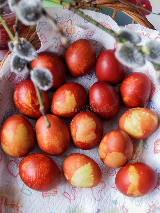 Easter Eggs Colored by Using Different Leaves, Plants and Flowers Stock