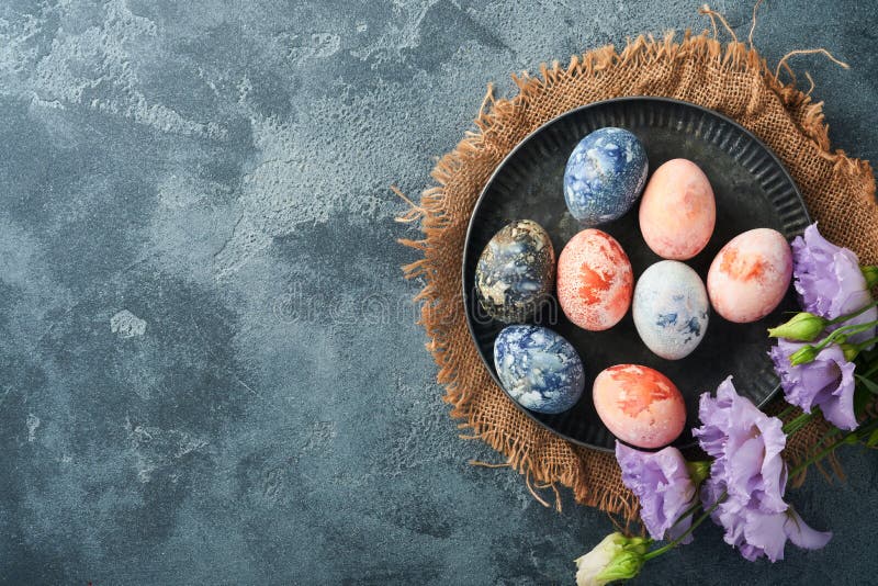 Easter Eggs. Dyed Easter Eggs with Marble Stone Effect Ref and Blue