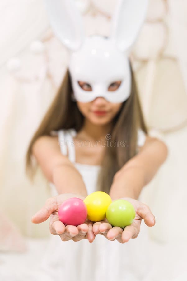 easter eggs with girl and bunny mask royalty free stock images easter eggs with girl and bunny mask royalty free stock images
